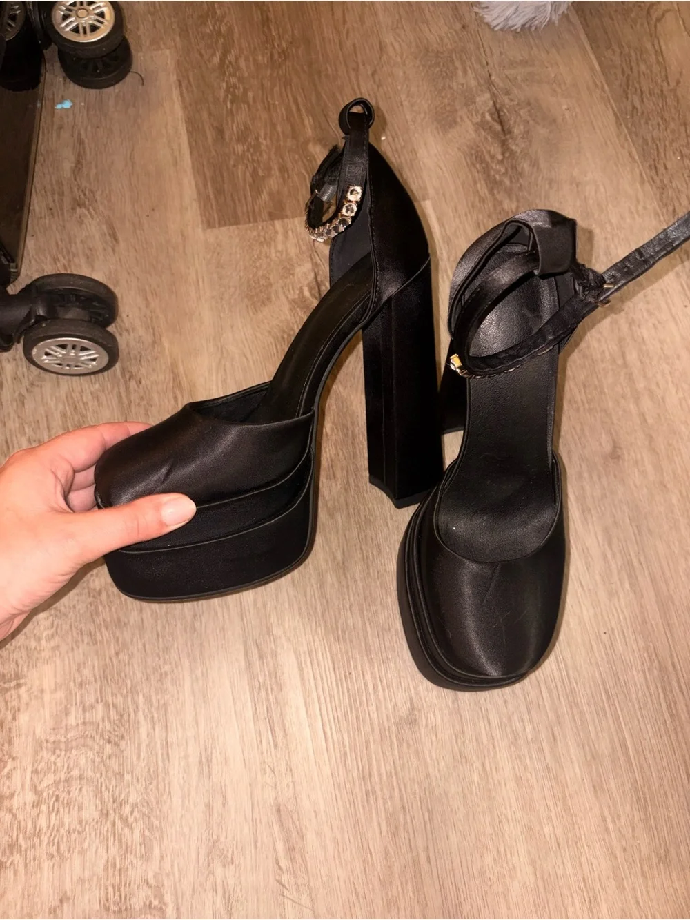 Amazon Black Platform Block Heel Sandals with Ankle Strap